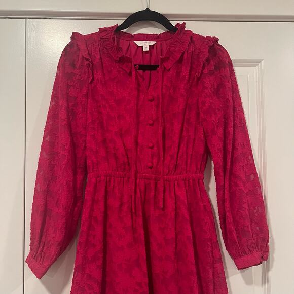 Lauren Conrad Bight Pink Longsleeve Dress Lace Detail Size XS - Picture 3 of 10